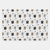 3コーディネート白黒トナカイのクリスマスプレゼント ラッピングペーパーシート (正面3)