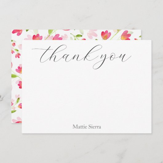3コーラルピンクの水の色のフローラ茎のパターン サンキューカード (正面/裏面)