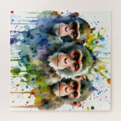 3サルカラフル水彩画 ジグソーパズル (横)