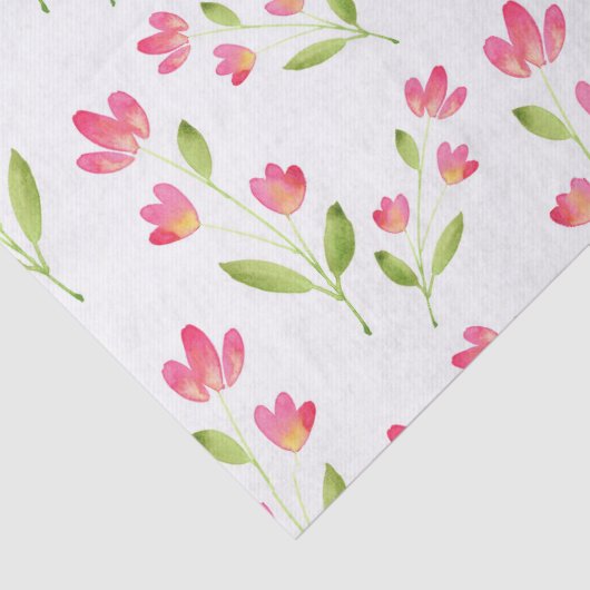 3サンゴのピンクの水色の茎花模様 薄葉紙 (詳細)