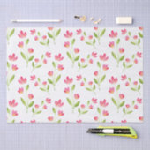 3サンゴのピンクの水色の茎花模様 薄葉紙 (クラフト)