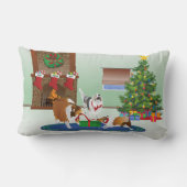 3シェットランド・ シープドッグギフト、緑、クリスマス休暇を取り出す ランバークッション (裏面)