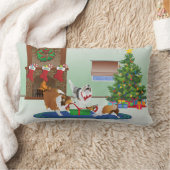 3シェットランド・ シープドッグギフト、緑、クリスマス休暇を取り出す ランバークッション (ブランケット)