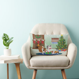 3シェットランド・ シープドッグギフト、緑、クリスマス休暇を取り出す ランバークッション