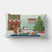 3シェットランド・ シープドッグギフト、緑、クリスマス休暇を取り出す ランバークッション (正面)