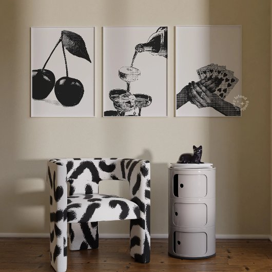 3シャンパンさくらんぼバーカートのプリントのファンキーセット