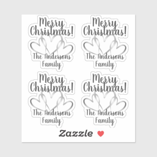 3シルバーハートメリークリスマスパーソナライズされたの名前 シール (シート)