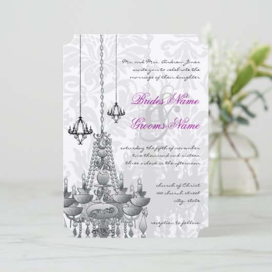 3シルバー&ブラックシャンデリアダマスクウェディング招待状 招待状 (スタンド正面)