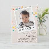 3シンプル歳の誕生日招待状ブルーフォト 招待状 (スタンド正面)