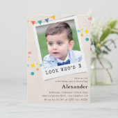 3シンプル歳の誕生日招待状Boy Photo 招待状 (スタンド正面)