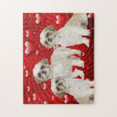 3シーズー(犬)子犬とハートの背景 ジグソーパズル (縦)