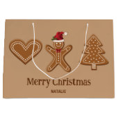 3ジンジャーブレッドクリスマスクッキーの形状と文字 ラージペーパーバッグ (正面)