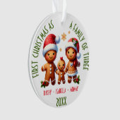 3ジンジャーブレッド家族の家族としての第1クリスマス オーナメント (正面)