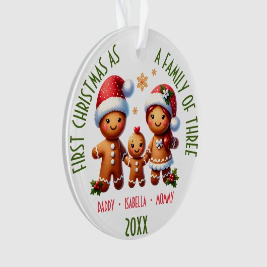 3ジンジャーブレッド家族の家族としての第1クリスマス オーナメント (正面)