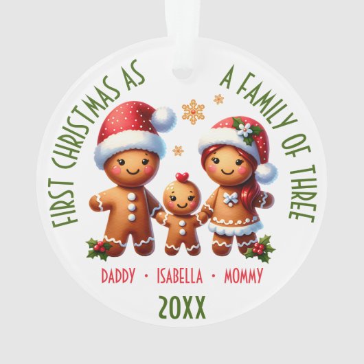 3ジンジャーブレッド家族の家族としての第1クリスマス オーナメント (裏面)
