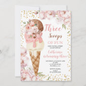 3スクープのおもしろいアイスクリームの3番目の誕生日パーティー 招待状 (正面)