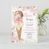 3スクープのおもしろいアイスクリームの3番目の誕生日パーティー 招待状 (スタンド正面)