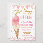 3スクープのおもしろいアイスクリームの3番目の誕生日パーティー 招待状 (正面)