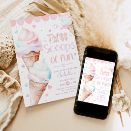 3スクープのおもしろいアイスクリーム誕生日 招待状