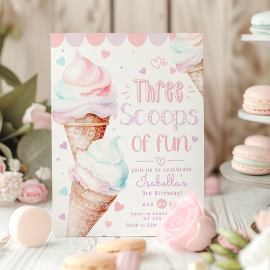 3スクープのおもしろいアイスクリーム誕生日 招待状