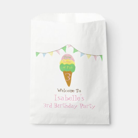 3スクープのおもしろい3rdバースアイスクリームパーティー フェイバーバッグ (正面)