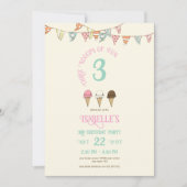 3スクープのおもしろい3rdバースアイスクリームパーティー 招待状 (正面)