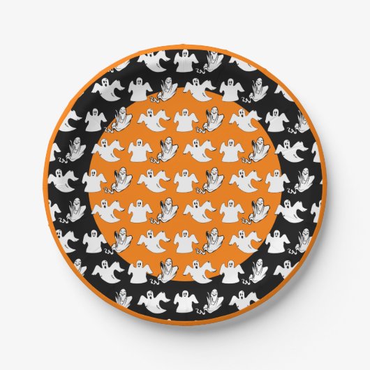 3スタイル飛んでいる幽霊たちオンハロウィンカラー ペーパープレート (正面)