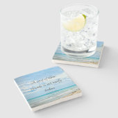 3ストランドのコードビーチ海ブルー ストーンコースター (横)