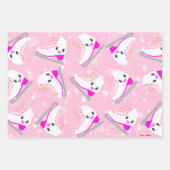 3セットの氷のスケートで滑るパパーソナライズされたターンピンクギフト ラッピングペーパーシート (正面2)