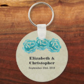 3ティール（緑がかった色）水の色のバラタンダマスクウェディング キーホルダー (正面)