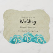 3ティール（緑がかった色）水の色のバラタンダマスクウェディング 招待状 (正面/裏面)