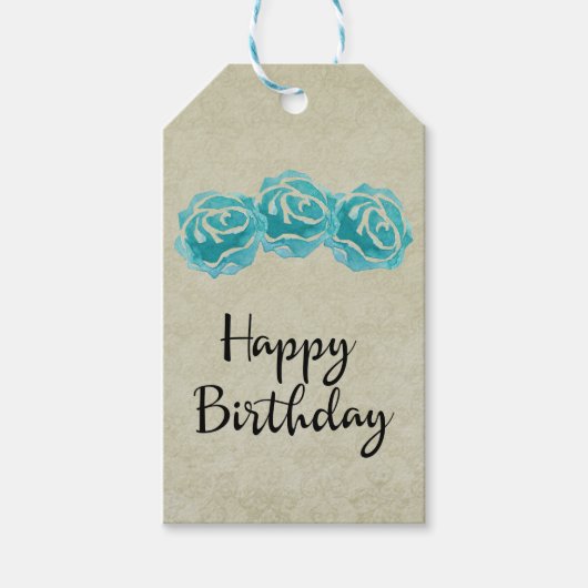 3ティール（緑がかった色）水カラーバラオンタンダマスク誕生日 ギフトタグ (正面)