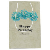 3ティール（緑がかった色）水カラーバラオンタンダマスク誕生日 ミディアムペーパーバッグ (正面)