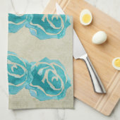 3ティール（緑がかった色）水カラーバラタンダマスクパターン キッチンタオル (四つ折り)