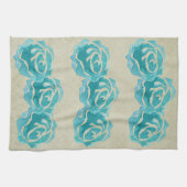 3ティール（緑がかった色）水カラーバラタンダマスクパターン キッチンタオル (横)