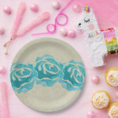 3ティール（緑がかった色）水カラーバラタンダマスクパターン ペーパープレート (パーティー)