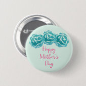 3ティール(緑がかった色)水彩バラハッピーマザーズデイ 缶バッジ (正面&裏面)