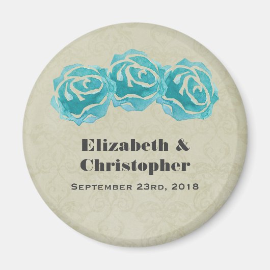 3ティール（緑がかった色）水色バラオンタンダマスク結婚式 マグネット (正面)