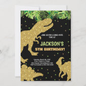 3ディノグリーングリッター恐竜誕生日招待状 招待状 (正面)