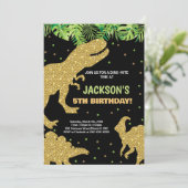 3ディノグリーングリッター恐竜誕生日招待状 招待状 (スタンド正面)