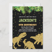 3ディノブラックグリッター恐竜誕生日招待状 招待状 (正面)