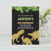 3ディノブラックグリッター恐竜誕生日招待状 招待状 (スタンド正面)