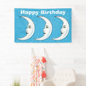3ハッピーバースデーホワイトクレセントムーン顔 横断幕 (インサイチュ)