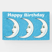 3ハッピーバースデーホワイトクレセントムーン顔 横断幕 (横)