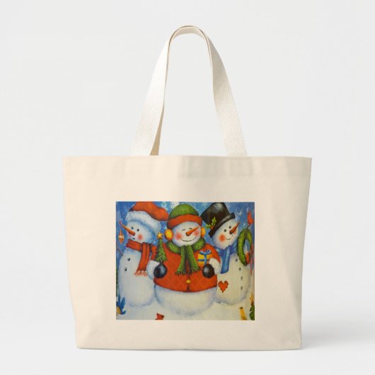 3ハッピー雪だるま ラージトートバッグ (正面)
