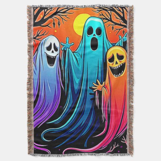 3ハロウィン不気味幽霊デザイン スローブランケット (正面縦)