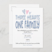 3ハートワンファミリーブルー男の赤ちゃん誕生 案内ポストカード (正面/裏面)