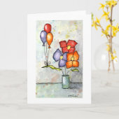 3バルーンフラワーウォータカラーグリーティングカード カード (黄色い花)