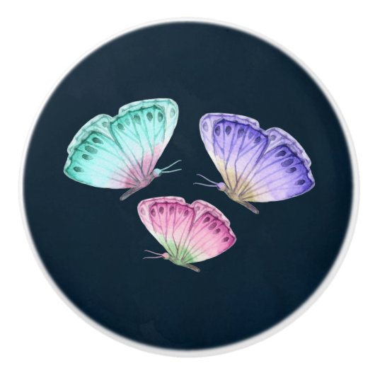 3パステルかわいらしウォーターカラー蝶 セラミックノブ (正面)