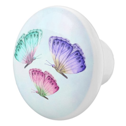 3パステルかわいらしウォーターカラー蝶 セラミックノブ (右)